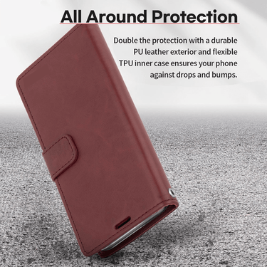 iPhone 15 High-Quality Flip Wallet Case Cover - Shock-Resistant with Front Cover, Multiple Card Slots, Magnetic Closure and Media Stand Convertible - Purple